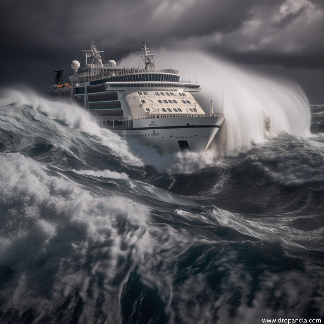 A cruise ship is caught in the eye of a hurricane