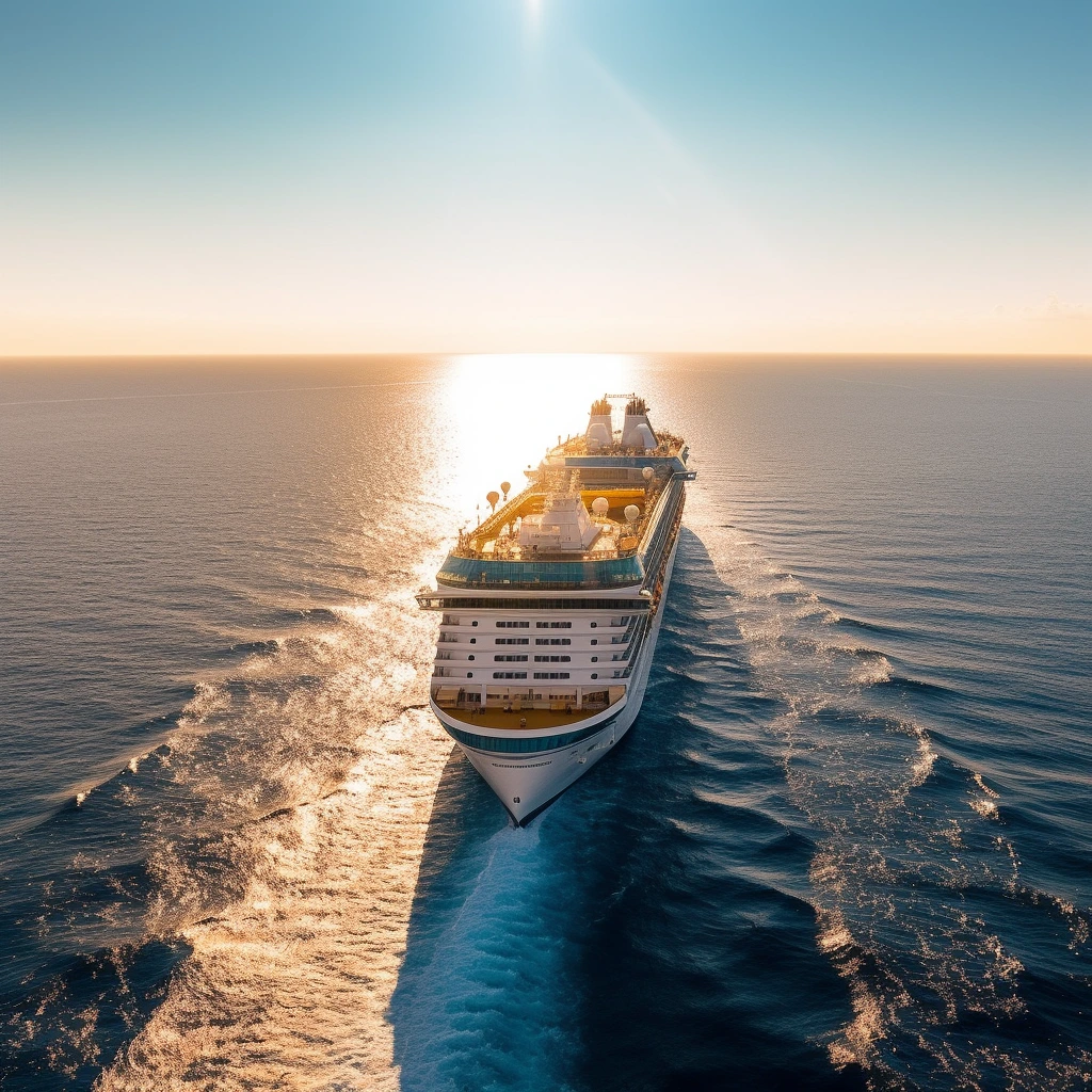 cruise ship in sunset